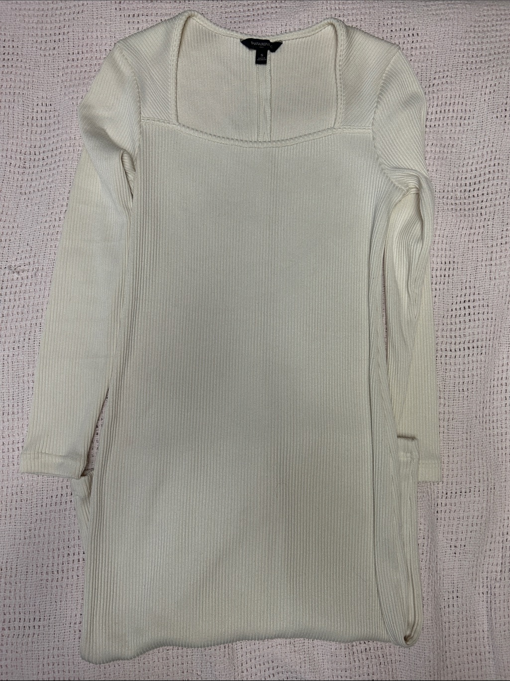 Banana Republic Cream Long Sleeve Ribbed Knit Dress